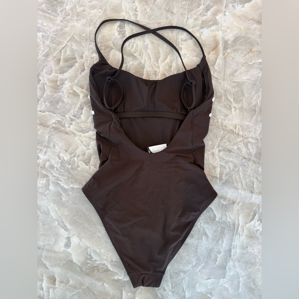NWT J. Crew Button-trim scoopback one-piece swimsuit - size 6  - brown - Picture 7 of 12